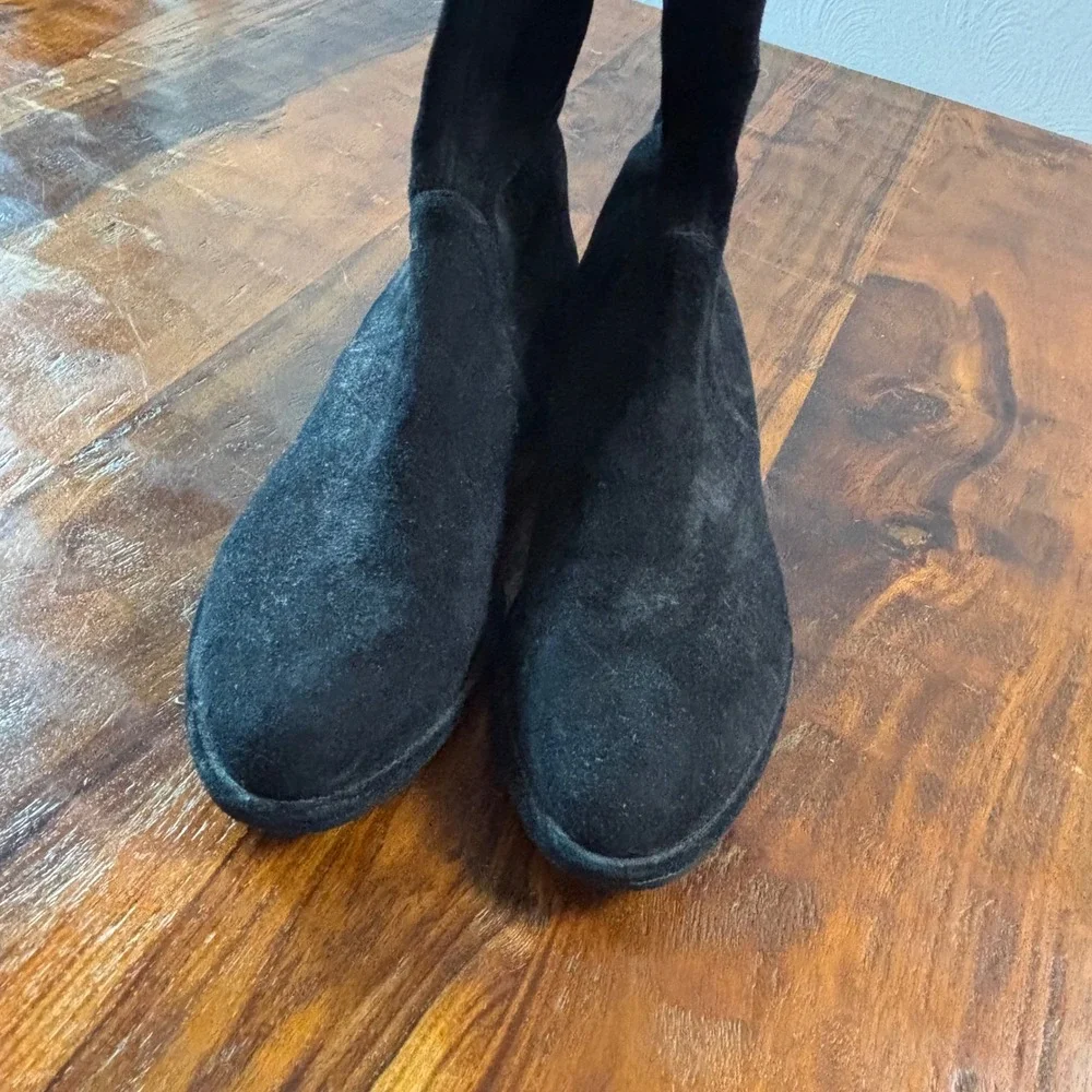 Stuart Weitzman Lowland Black Suede Over the Knee Boots Womens 9 M Low Heel Tie